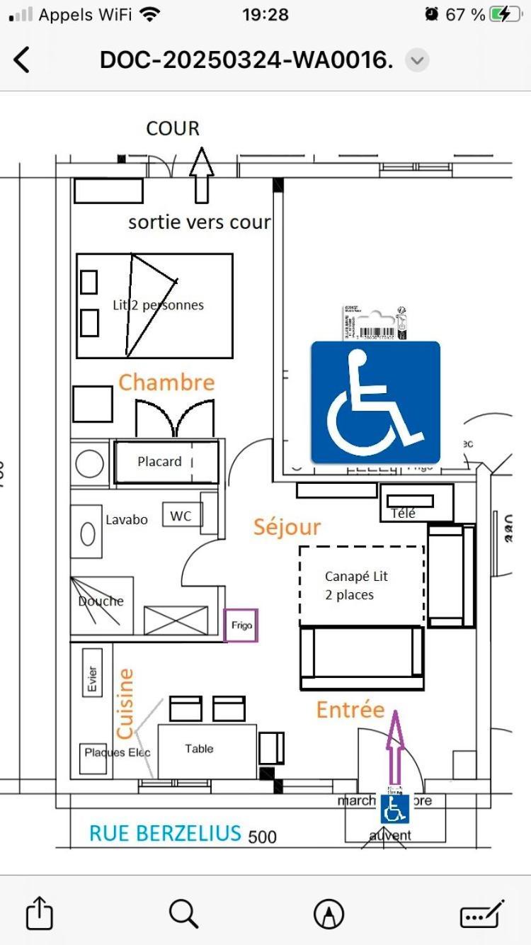 Guesthouse Familial Pour 2,3,4 Personnes De 44M2- Accessible Handic -Rez De Chaussee-Vues Sur Rue Et Patio Prive - Sejour, Chambre Separee-Cuisine,Salle De Bain,Lit Double Et Canape-Lit 2Pers-Entree De La Rue Berzelius-5 Minutes Du Metro Brochant-Lig Paris Eksteriør billede